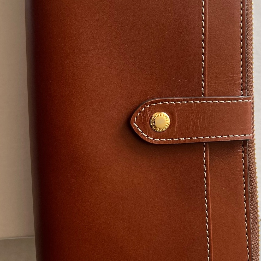 Brown Leather Wallet with Gold Button